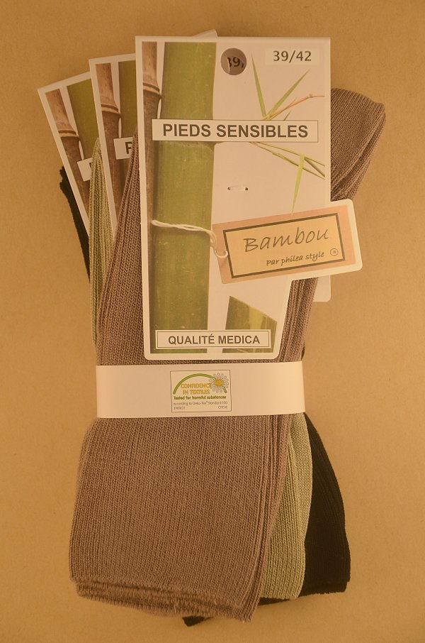Chaussettes en bambou jambes sensibles (3 paires) - noir, vert, taupe